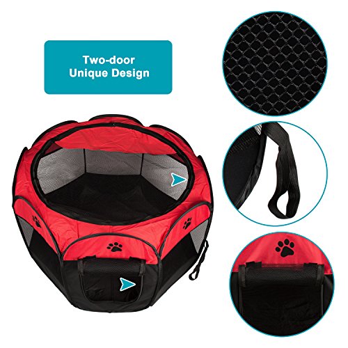 BIGWING Style Parque Mascota de Juego Entrenamiento Dormitorio Perro Gato Conejo Octágono Plegable Lavable Durable 73x 73x 43 CM, Negro y Rojo