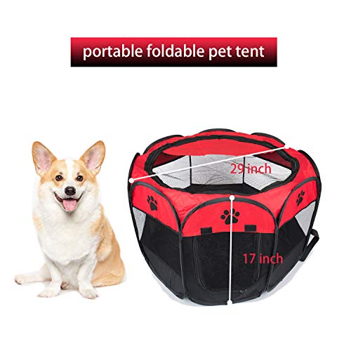 BIGWING Style Parque Mascota de Juego Entrenamiento Dormitorio Perro Gato Conejo Octágono Plegable Lavable Durable 73x 73x 43 CM, Negro y Rojo