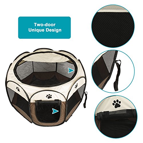 BIGWING Style Parque Mascota de Juego Entrenamiento Dormitorio Perro Gato Conejo Octágono Plegable Lavable Durable 91x 91x 58 CM, Blanco y Café