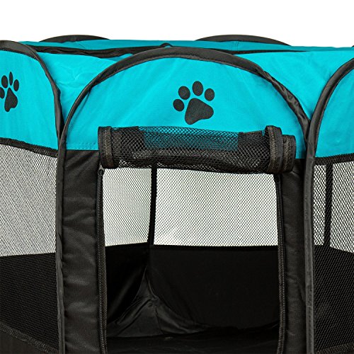 BIGWING Style Parque Mascota de Juego Entrenamiento Dormitorio Perro Gato Conejo Octágono Plegable Lavable Durable 91x 91x 58 CM, Negro y Azúl