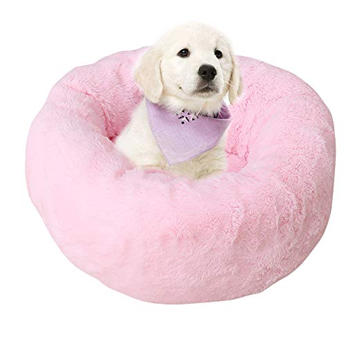 BVAGSS Cama para Mascotas Relajante Cama Redonda Nido Cálido para Gatos y Perros Pequeños XH029 (L, Pink)