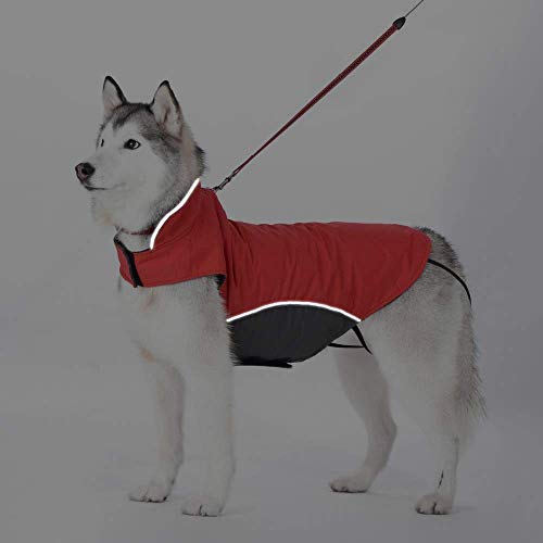 Bwiv Abrigos para Perros de Invierno Chaqueta Impermeable Forrado de Polar con Apertura para Correa Rojo 3XL