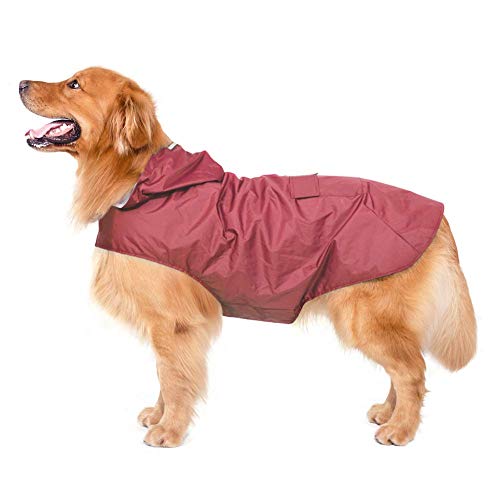 Bwiv Chupasquero Perro Impermeables Perros Grandes Medianos con Capucha Ajustable Collar Agujero Banda Reflectante Ultra-Light Transpirable Talla 6XL Rojo