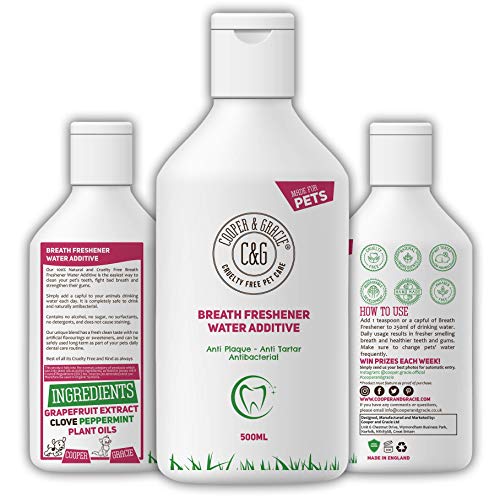 C&G Pets | REFRESCANTE DE Aliento ADITIVO DE Agua 500ML | 100% Natural | Anti Placa Anti TÁRTARO | Elimina EL Mal Olor | Enjuague BUCAL DE Olor Fresco | Mejor para EL Perro Y EL Gato