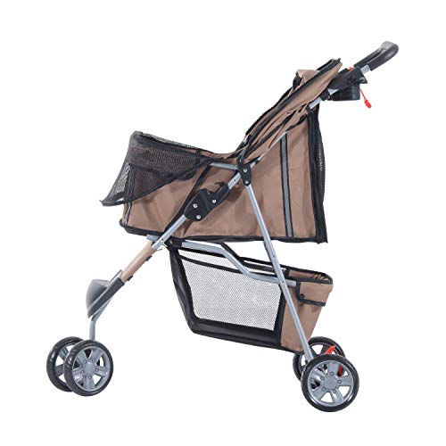 Cochecito Plegable Mascotas 75x45x97cm Perro Gato Carrito Ruedas Giran 360º Cafe