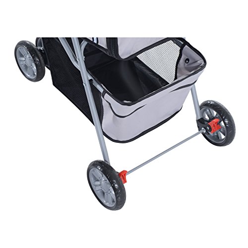 Cochecito Plegable Mascotas 75x45x97cm Perro Gato Carrito Ruedas Giran 360º Gris