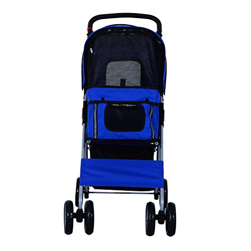 Cochecito Plegable Mascotas 75x45x97cm Perros Gatos Carrito Ruedas Giran 360º Azul