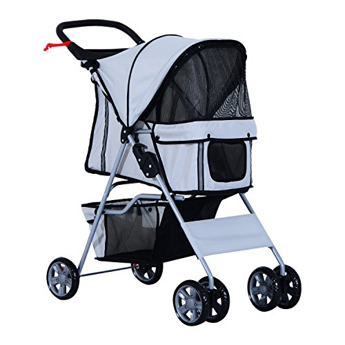 Cochecito Plegable Mascotas 75x45x97cm Perros Gatos Carrito Ruedas Giran 360º Gris