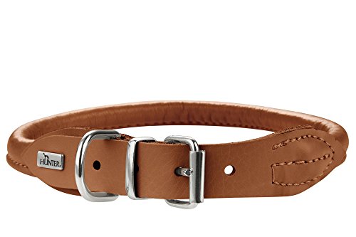 Collar para perro Hunter, alce redondo y suave, cuero de alce, tamaño 41-46 cm, coñac