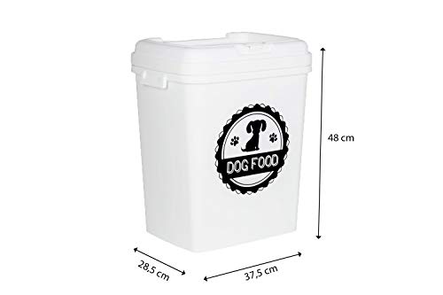 Contenedor de Comida para Perro | 15 kg/ 40 L | Cubo de Almacenamiento para Pienso de Mascotas con Tapa y Pala Dosificadora (Blanco)