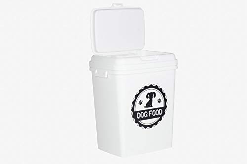 Contenedor de Comida para Perro | 15 kg/ 40 L | Cubo de Almacenamiento para Pienso de Mascotas con Tapa y Pala Dosificadora (Blanco)