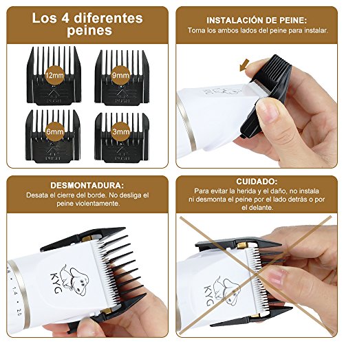 Cortapelos para Perros/Mascotas Eléctrico Bajo Ruido y Vibración - Kit de Cortapelos Profesional/Buen Regalo para Perros y Gatos con 4 Peines(3/6/9/12 cm) Ajustable para Distinto Pelo