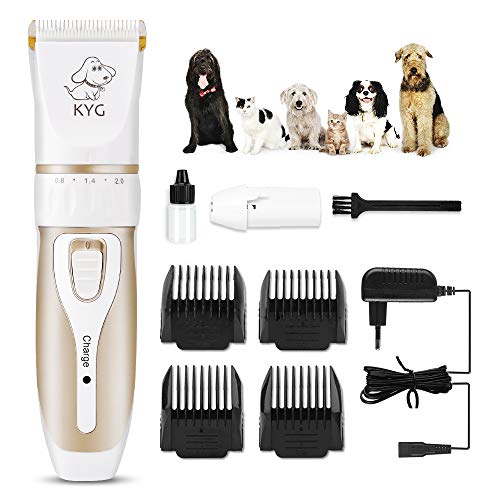 Cortapelos para Perros/Mascotas Eléctrico Bajo Ruido y Vibración - Kit de Cortapelos Profesional/Buen Regalo para Perros y Gatos con 4 Peines(3/6/9/12 cm) Ajustable para Distinto Pelo