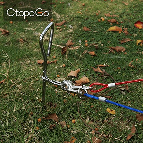 CtopoGo Cable de amarre para perros de 10 pies/16 pies/33 pies,Cable de amarre para mascotas, Cable para atar al perro en exteriores, Se admiten mascotas para tallas pequeñas / medianas (3m, Azul)