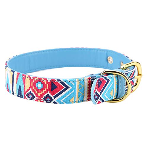 Cuello de Perro Fuerte Ajustable Impreso Lienzo Suave Collares de Perro para Mascotas Suministros(Azul - M)