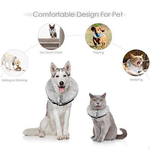 Cuello protector hinchable para perros y gatos. De tacto suave y con hebilla ajustable. Ideal para la recuperación tras una cirugía, o para curar heridas. No bloquea la visión