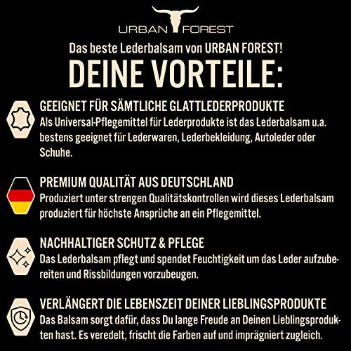 Cuidado del Cuero incoloro para Coche Muebles Chaquetas Bolsos sofá Zapatos sillín Cuero BÁLSAMO de URBAN FOREST con Aceite de Cera de Abejas y Aguacate, tamaño: 250ml