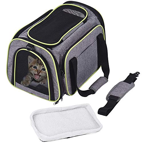 DADYPET Transportin Gato, Transportin Perro Pequeño Mascotas Cómodo Bolso para Transporte en Tren, Coche, Avión 44.5 * 33 * 28CM Mediano (Gris)