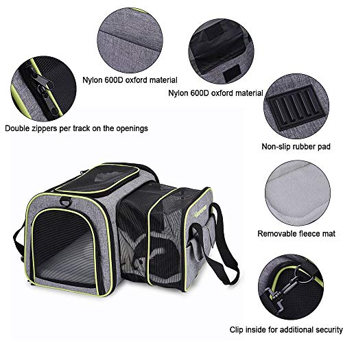 DADYPET Transportin Gato, Transportin Perro Pequeño Mascotas Cómodo Bolso para Transporte en Tren, Coche, Avión 44.5 * 33 * 28CM Mediano (Gris)