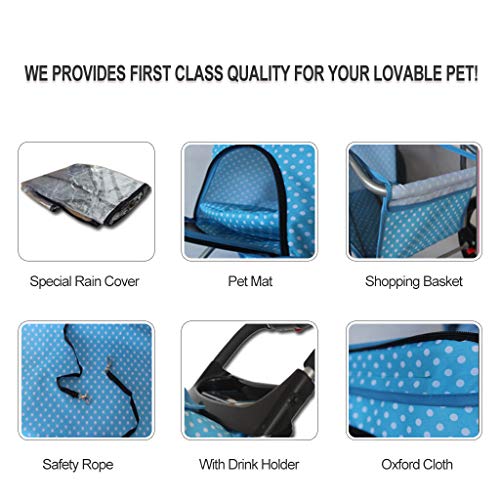 DAND Cochecitos para Perros,Carritos para Perros Bicicleta 4 Ruedas,con CojíN para Mascotas,Portavasos,Cesta,Cubierta De Lluvia,Adecuado para Mascotas PequeñAs Y Medianas,Leopard