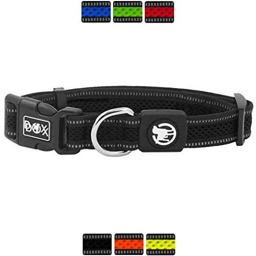 DDOXX Collar Perro Air Mesh, Ajustable, Reflectante, Acolchado | Diferentes Colores & Tamaños | para Perros Pequeño, Mediano y Grande | Collares Accesorios Gato Cachorro | Negro, M