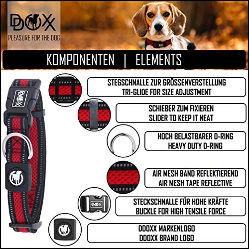 DDOXX Collar Perro Air Mesh, Ajustable, Reflectante, Acolchado | Diferentes Colores & Tamaños | para Perros Pequeño, Mediano y Grande | Collares Accesorios Gato Cachorro | Amarillo, S