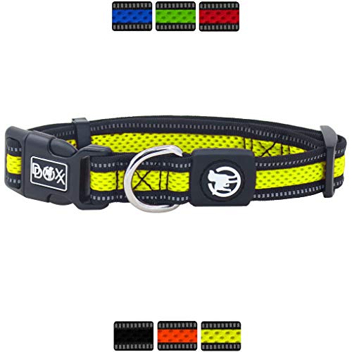 DDOXX Collar Perro Air Mesh, Ajustable, Reflectante, Acolchado | Diferentes Colores & Tamaños | para Perros Pequeño, Mediano y Grande | Collares Accesorios Gato Cachorro | Amarillo, S