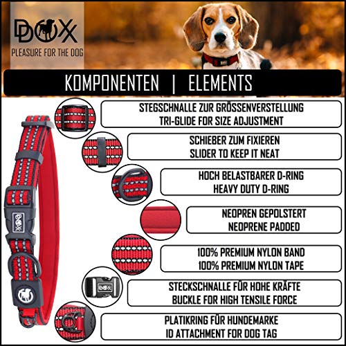 DDOXX Collar Perro Nylon, Ajustable, Reflectante, Acolchado Tamaños | para Perros Pequeño, Mediano y Grande | Collares Accesorios Gato Cachorro | Negro, M