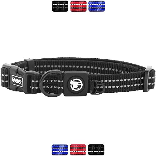 DDOXX Collar Perro Nylon, Ajustable, Reflectante, Acolchado Tamaños | para Perros Pequeño, Mediano y Grande | Collares Accesorios Gato Cachorro | Negro, M