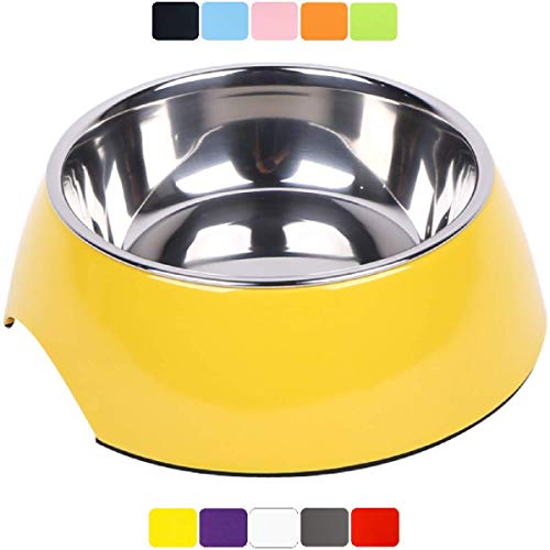 DDOXX Comedero Perro, Antideslizante Tamaños | para Perros Pequeño, Mediano y Grande | Bol Accesorios Acero INOX-Idable Melamina Gato Cachorro | Amarillo, 160 ml