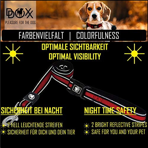 DDOXX Correa Perro Air Mesh, Reflectante, Acolchado, Lazo de Mano, 120 cm | Diferentes Colores & Tamaños | para Perros Pequeño, Mediano y Grande | Accesorios Gato Cachorro | Rojo, S