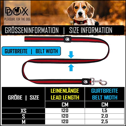 DDOXX Correa Perro Air Mesh, Reflectante, Acolchado, Lazo de Mano, 120 cm | Diferentes Colores & Tamaños | para Perros Pequeño, Mediano y Grande | Accesorios Gato Cachorro | Rojo, S