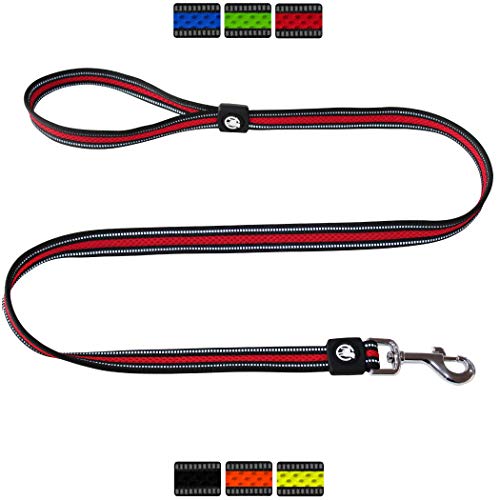 DDOXX Correa Perro Air Mesh, Reflectante, Acolchado, Lazo de Mano, 120 cm | Diferentes Colores & Tamaños | para Perros Pequeño, Mediano y Grande | Accesorios Gato Cachorro | Rojo, S