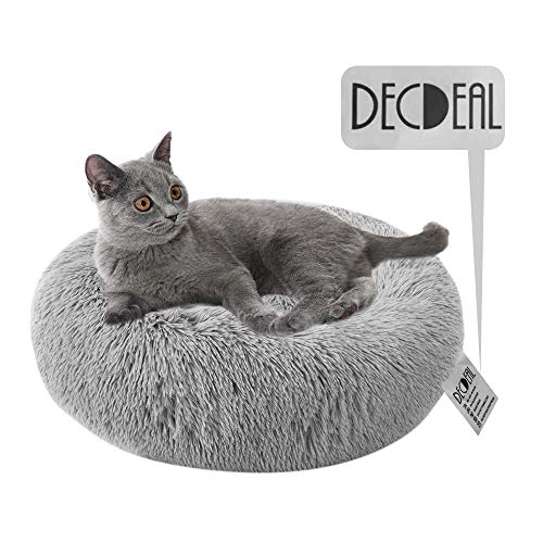 Decdeal Cama de Gato Donut Cama de Mascotas Perros Redonda Cómodo Suave Corto Nido de Donut con una Bola de Sisal para Animales Domésticos Cachorros para Dormir Descansar Invierno