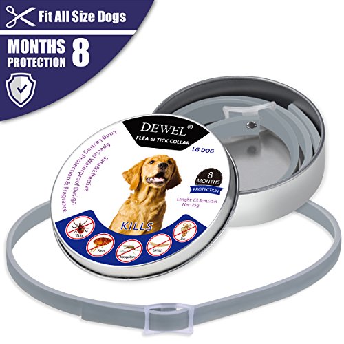 DEWEL Collar Antiparasitario,Collar Antiparasitario Perros Impermeable Tamaño Ajustable de 63cm para Contrar los Pulgas, Garrapatas y Mosquitos