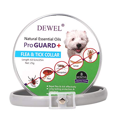 Dewel Collar Antiparasitos Perro y Gato contra Pulgas,Garrapatas y Mosquitos,Tamaño Ajustable e Impermeable para Mascota Pequeño Mediano Grandes