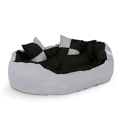 Dibea - Cama para Perros 4 en 1, cojín para Perros, Cesta para Perros con cojín Reversible, Color Negro/Gris, Talla S