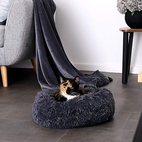 Dibea Cama Perros Redonda Cojín Gatos Sofá para Perros Donut Ø 40 Cm (S) Gris Oscuro 510 g