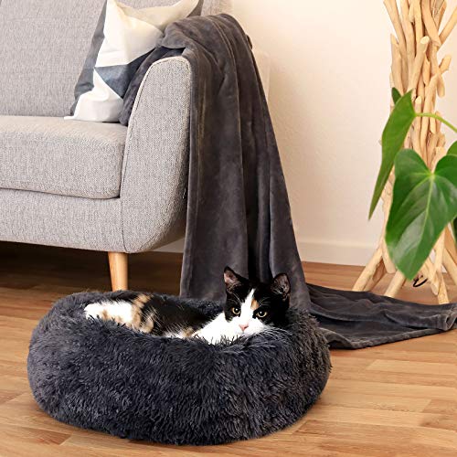 Dibea Cama Perros Redonda Cojín Gatos Sofá para Perros Donut Ø 40 Cm (S) Gris Oscuro 510 g