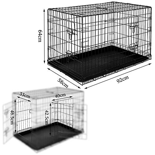 dibea DC00493, jaula de transporte para perros y animales pequeños, caja robusta hecha de alambre fuerte, plegable / con bisagras, 2 puertas, con bandeja inferior, tamaño XL