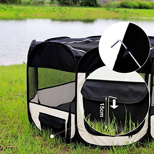 Dibea Pp00255 - Parque para Cachorros y Perros, Plegable, para Interior y Exterior, Color Negro y Beige