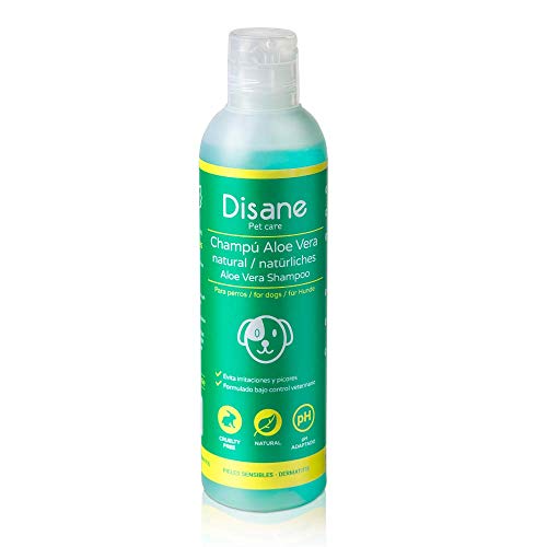 Disane Champú Para Perros Natural con Aloe Vera | 250ml | Pieles Sensibles y Atópicas, con Heridas, Dermatitis o Eccemas | pH Adaptado | Formulado para Perro y Cachorro Bajo Control Veterinario