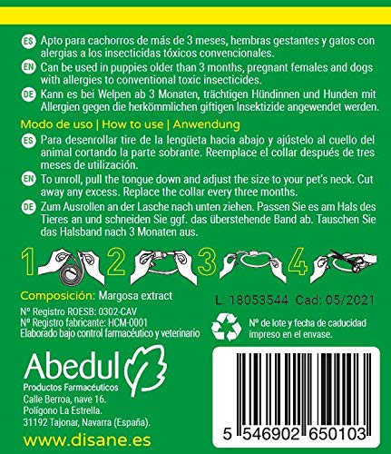 Disane Collar Antipulgas para Perros 100% Natural | 3 Meses de Protección Contra Insectos y Parásitos: Repelente de Pulgas, Garrapatas y Mosquitos-Leishmania | Collar Antiparasitario Perro y Cachorro