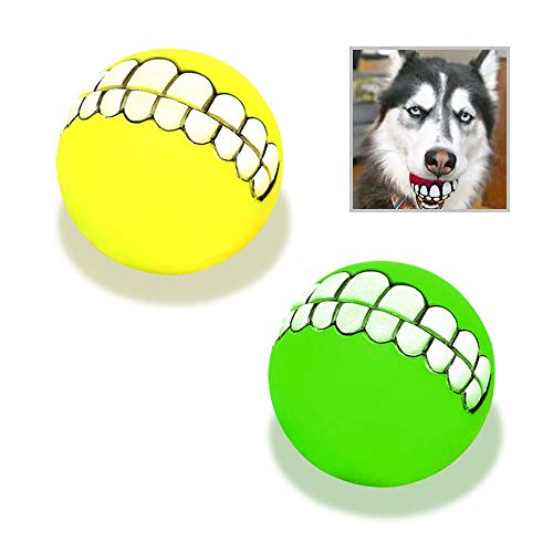 Divertida bola de dientes para perro,2 unidades divertidas con patrón de dientes para masticar la seguridad sonriente bola de perro para gatos perros pelotas interactivas para mascotas(color al azar)