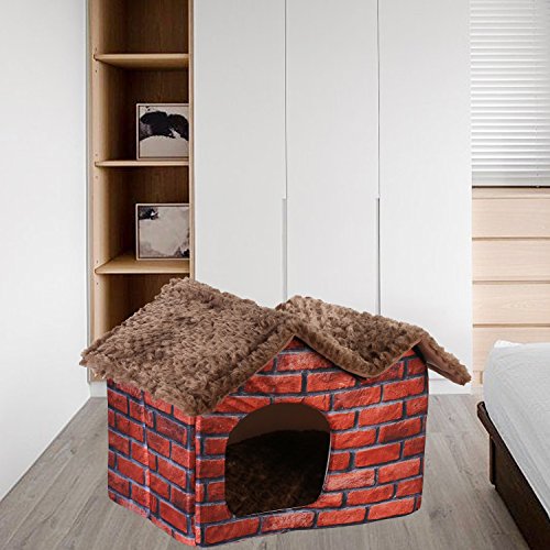 DoubleBlack Cama Caseta Casa Tela para Perros Gatos Plegable Cojines Casitas Mascota Iglu Pequenos Colchon Habitacion Interior Patrón de Ladrillo