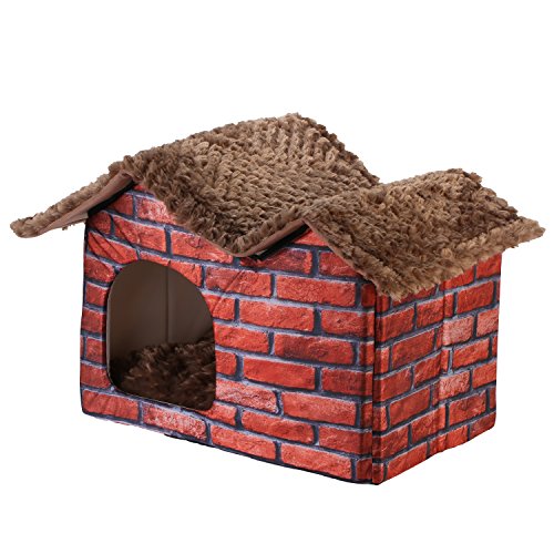 DoubleBlack Cama Caseta Casa Tela para Perros Gatos Plegable Cojines Casitas Mascota Iglu Pequenos Colchon Habitacion Interior Patrón de Ladrillo