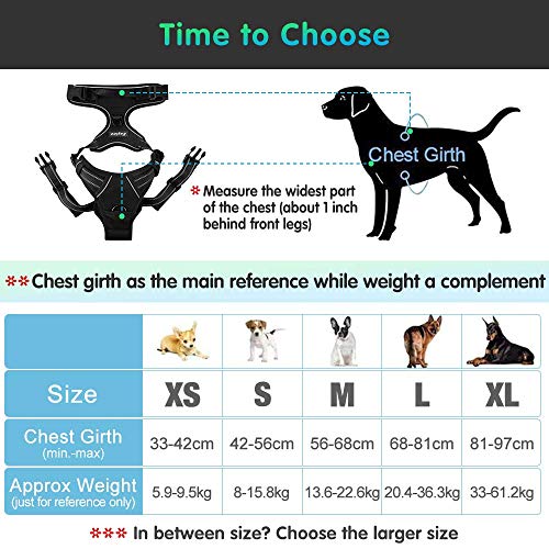 Eagloo Arnes de Perro Antitirones Cómodo Chaleco Ajustable Correa al Cuello y Pecho para Perros Grande Material Duradero Transpirable con Cinta Reflectante Adaptarse a Ejercer Externo L/Negro