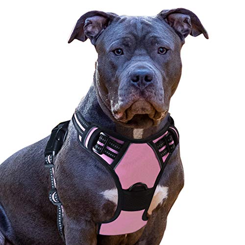 Eagloo Arnes de Perro Antitirones Cómodo Chaleco Ajustable Correa al Cuello y Pecho para Perros Mediano Material Duradero Transpirable con Cinta Reflectante Adaptarse a Ejercer Externo M/Rosa