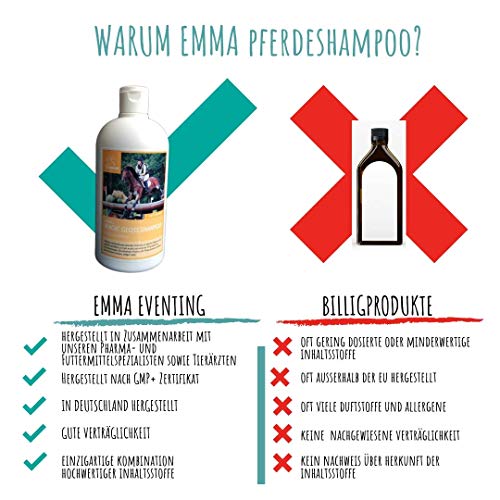 EMMA ♥ champú para Caballos y Perros con Aceite del árbol del té I ph-Neutro y Suave I para Piel Sensible, Seca, Picante, escamosa y costrosa I Eczema I picor y caspa I 500ml