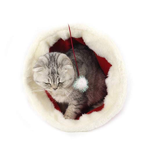 Encantador gato cama nido Navidad sombrero forma vellón felpa, cálido suave almohadilla para cachorro estera gato casa cama para perros pequeños gatos, cubierta jaula invierno dormir lavable durade